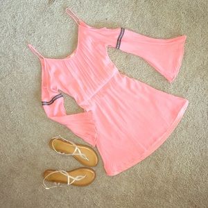 Coral angel sleeve tunic/dress